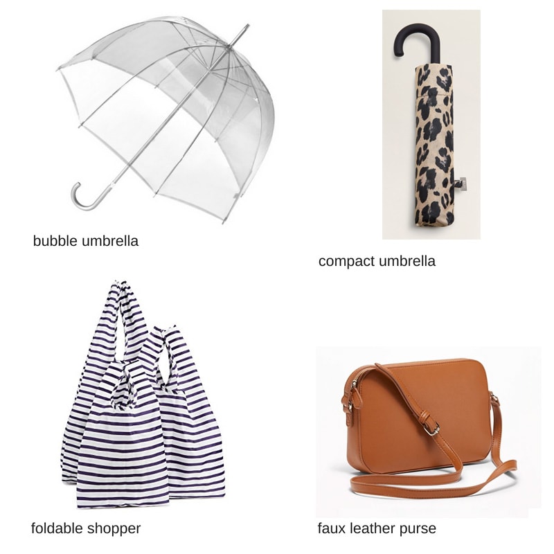 Accessoires de jour de pluie: parapluie Bubble, parapluie compact, sac shopping en nylon pliable, sac à main en faux cuir