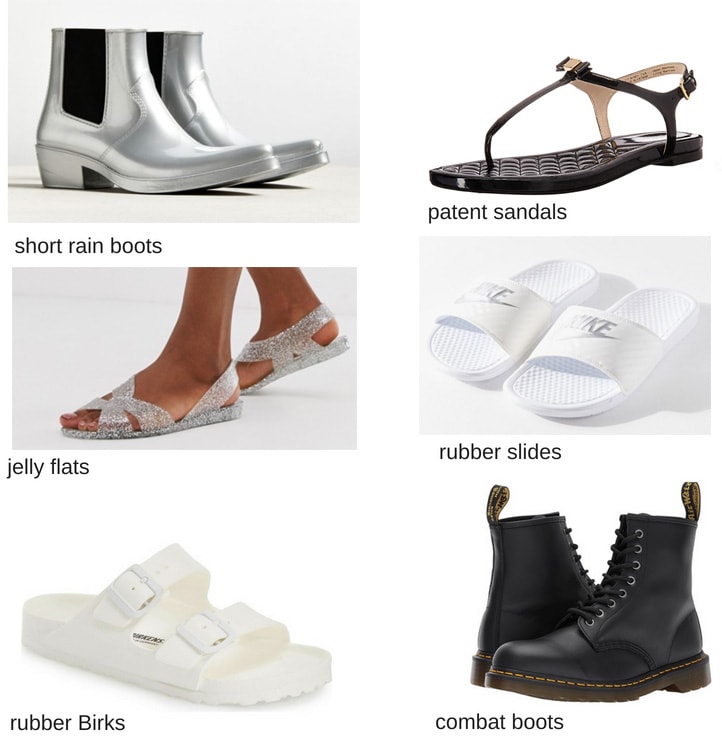 Chaussures de pluie pour les journées chaudes et pluvieuses: bottes de pluie courtes, sandales vernies, chaussures plates en gelée, toboggans en caoutchouc, Birks en caoutchouc, bottes de combat