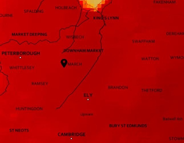 March, Wisbech et Ely devraient grésiller dans la chaleur 36C le jeudi 25 juillet. Photo: Met Office