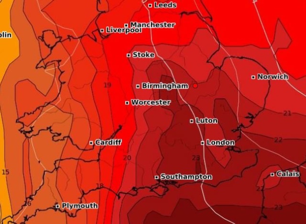 Graphique de chaleur dans le Cambridgeshire. Image: WXCharts.com